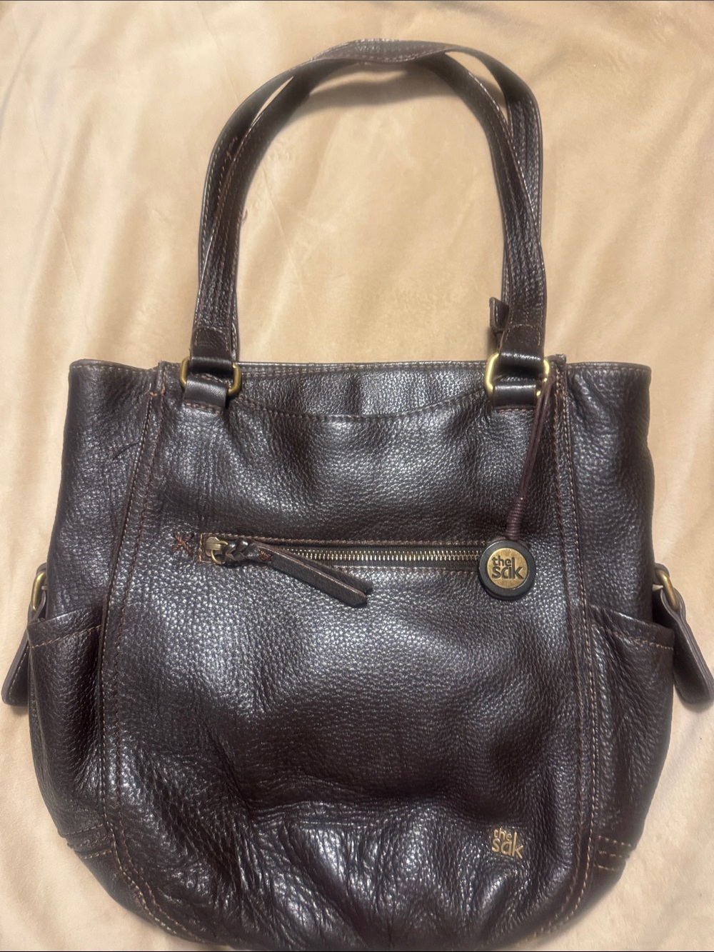 The Sak Kendra Dark Brown Pebbled Leather Shoulder Bag